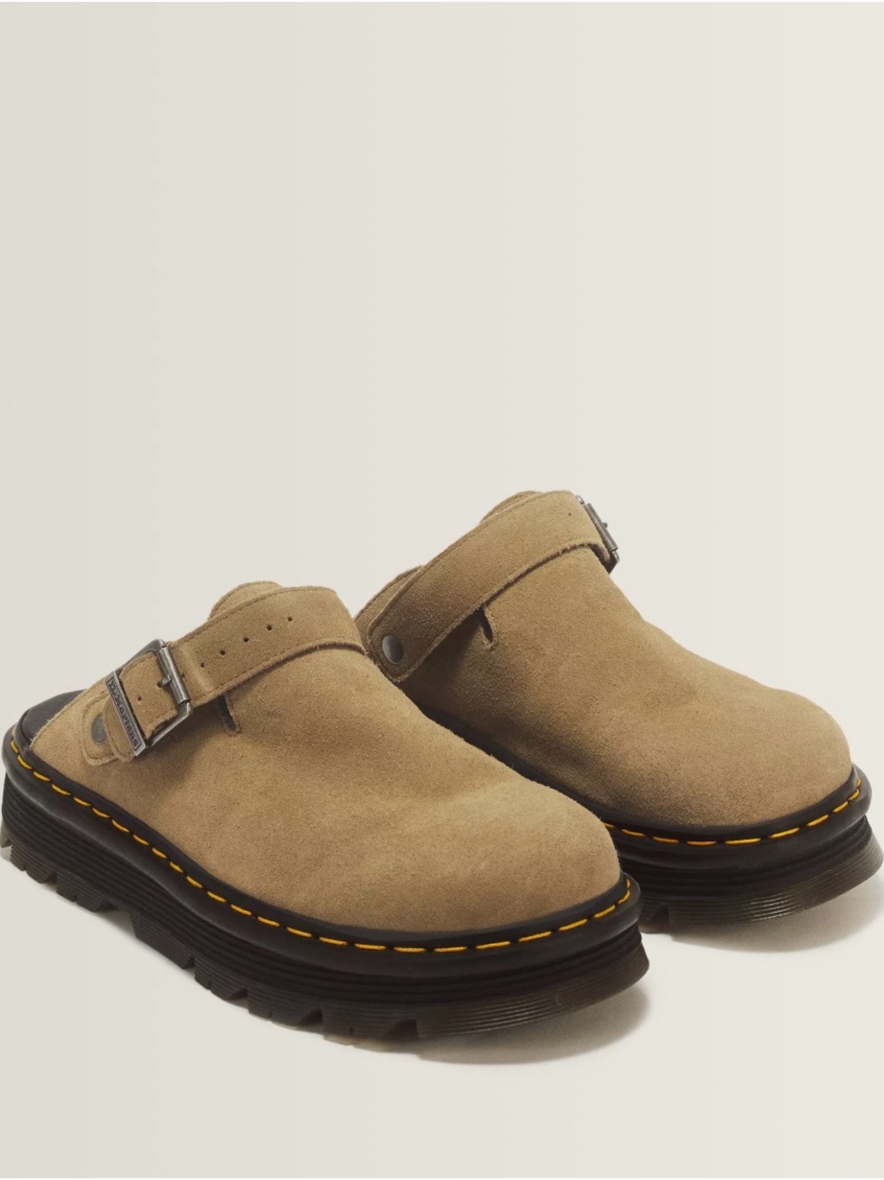 Dr Doc Martens Zebzag Tan Suede Mules Free People Clogs Slip On Shoes Sz 7 38 - Picture 2 of 9